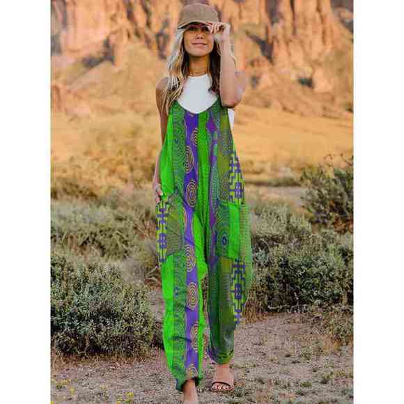 Full Size Printed V-Neck Sleeveless Jumpsuit - Picture 2 of 15